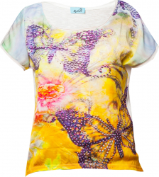 Tricou dama By Swan imprimat floral cu strasuri Galben/Alb 