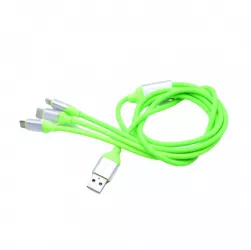 Cablu De Date Si Incarcare Klausstech 3in1 Type C Lightning Microusb Lungime 1.2m Fir Cauciucat Flexibil Verde 