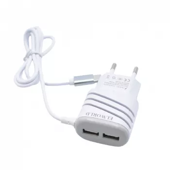 Incarcator Retea Klausstech Fast Charging 2xusb Microusb 5-v 2.1a Ac 127/220v /60hz Rezistent Alb 