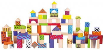 Set 100 de cuburi din lemn - New Classic Toys