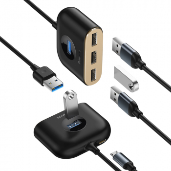 BASEUS- Adaptor de baza HUB Square USB 3.0 la 4x USB Negru - Negru 