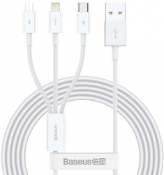 Cablu Baseus 3in1 Superior USB - Lightning + USB-C + microUSB 1 5 m 3 5A alb - Alb 
