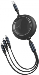 Cablu de incarcare a datelor Baseus Bright Mirror retractabil 3 in 1 USB - USB tip C Lightning micro USB 3 5 A 1 2 m negru - Negru