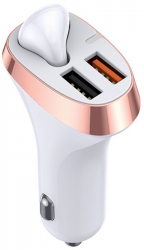 Incarcator de masina Joyroom cu casti fara fir 2x USB Bluetooth 5.0 30W 2.1 A Quick Charge 3.0 alb - Alb 
