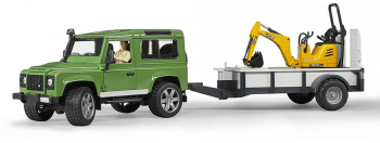 Masina de teren Land Rover Defender cu remorca si micro excavator JCB cu muncitor 