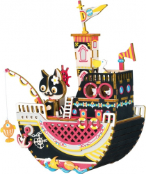 Puzzle 3D Cutie Muzicala Fishing Kitty Lemn 96 de piese 