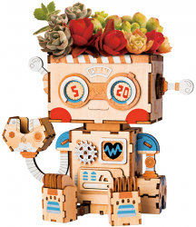 Puzzle 3D din lemn Ghiveci - robotel 112 piese 
