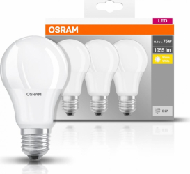 Set 3 becuri Led Osram E27 10 5W 1055 lumeni lumina calda 2700K durata de viata 10.000 ore clasa energetica A++