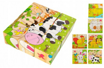Set 6 in 1 cuburi Puzzle din lemn pentru copii 6 imagini 