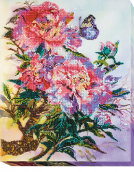 Set broderie cu margele cusute Bujori chinezesti 27 culori 31x38 cm 