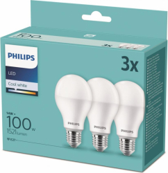 Set de 3 becuri LED Philips E27 14W 100W lumina neutra 4000K 1521 lumeni