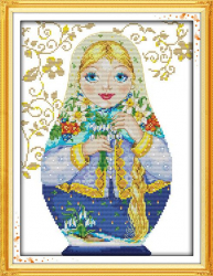 Set goblen cross-stich Matrioska de primavara 19x26 cm 