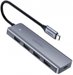 Splitter HUB USB Ugreen - 4x USB 3.2 Gen 1 cu port de alimentare micro USB gri - Gri 