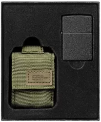Set cadou bricheta Zippo Black Crackle 236 + husa nailon cu velcro verde 49400 