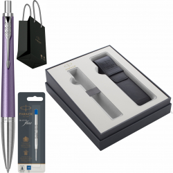 Pix Parker Urban Royal Premium Violet CT Personalizat prin Gravura Laser in Cutie cu Etui Focus Collection rezerva pix si punga 