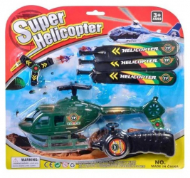 Jucarie Elicopter militar cu maneta de lansare 23 cm verde 
