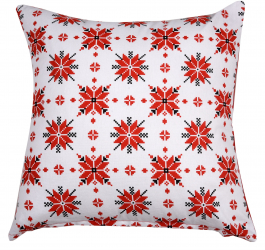 Perna decorativa patrata 100 bumbac cu print Etnic alb-rosu 40 x 40 cm 