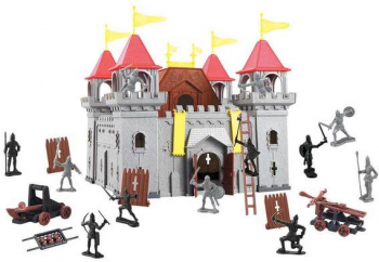 Set de joaca Atacul Castelului cu cavaleri catapulta arbaleta si castel din plastic multicolor 63 piese