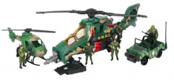 Set de joaca militar cu 2 elicoptere un jeep si 4 figurine sunete realiste din plastic verde 