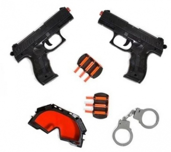 Set de joaca Ofiter de politie cu 2 pistoale 6 gloante catuse si ochelari 