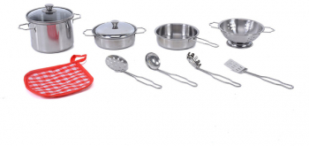 Set de joaca pentru fetite accesorii de gatit din metal 11 piese multicolor