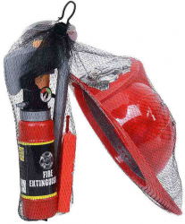 Set de joaca pompier cu casca un extinctor si 3 unelte multicolor 