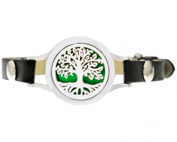 Bratara cu aromaterapie Neo WJ254 Tree of Life curled leaves eco-friendly aliaj de zinc si piele ecologica 