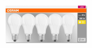 Set 5 becuri Led Osram E27 9W 806 lumeni lumina calda 2700K durata de viata 10.000 ore clasa energetica A++