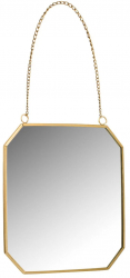 Oglinda decorativa de perete J04 forma poligon rama metalica si lant auriu 20x20 cm