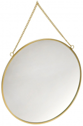 Oglinda decorativa de perete J06 forma rotunda rama metalica si lant auriu D 10 cm 