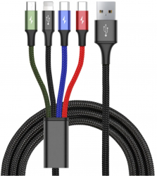 Cablu de date si incarcare 4 in 1 1 x Lightning 1 x Micro USB 2 x USB-C 1.2 metri Multicolor GSM-BBL4355 
