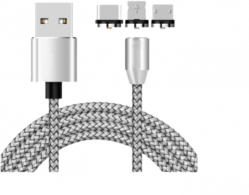 Cablu textil magnetic 360 3 in 1 Lightning MicroUSB si Type-C transfer date si incarcare 1 m Argintiu AXT-BBL4412 