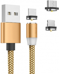 Cablu textil magnetic 360 3 in 1 Lightning MicroUSB si Type-C transfer date si incarcare 1 m Auriu AXT-BBL4413 