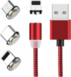 Cablu textil magnetic 360 3 in 1 Lightning MicroUSB si Type-C transfer date si incarcare 1 m Rosu AXT-BBL4414 