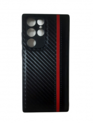 Husa de protectie pentru spate din carbon compatibila cu Samsung Galaxy S22 Ultra semi-flexibila Negru-rosu ATX-BBL4494 