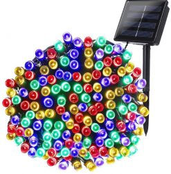Instalatie KlaussTech Multicolora 200 LED RGB Alimentare la Panou Solar Autonomie 8h 3 Moduri iluminare Negru 