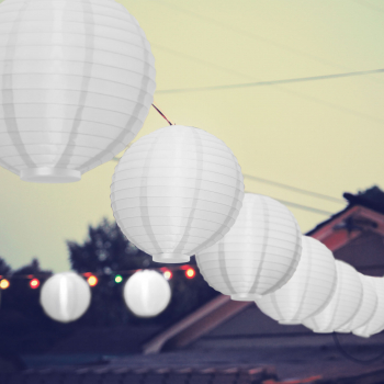 Decoratiune Lampion Iluminat LED pe Baterii pentru Terasa sau Gradina Culoare Alb Diametru 20cm 