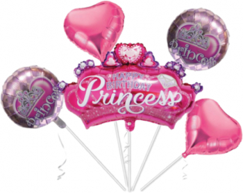 Set de 5 baloane Happy birthday cu personaj Princess culori metalice ghirlanda Multicolor BBL4539 