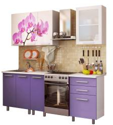 Bucatarie MDF FAMP ORHIDEE 160x60x200cm Alb + Mov 