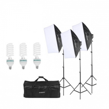 Kit de 3 softboxuri 3 trepiezi reglabili 200 cm 3 becuri 85W geanta de transport inclusa 