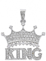 Pandantiv cu Rhinestone model KING de culoare argintie 