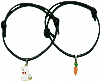 Set 2 bratari cuplu iepuras si morcov piele ecologica negru/alb 