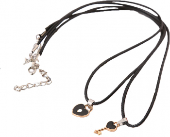 Set 2 lantisoare de cuplu inima si cheie de culoare neagra 