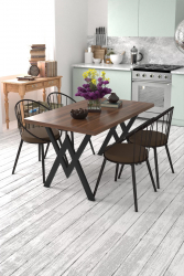 Set masa pentru bucaterie cu 4 scaune culoare nuc cu maro EHA 120x80x74 cm 