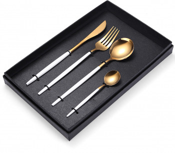 Set 4 tacamuri din inox alb-auriu TRENDYS 