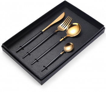 Set 4 tacamuri din inox negru-auriu TRENDYS 