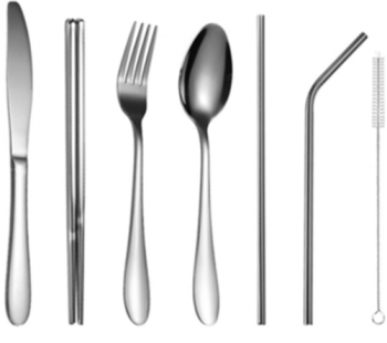 Set 8 tacamuri din inox pentru calatorit si birou TRENDYS crom 