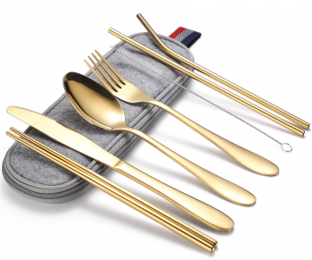 Set 8 tacamuri din inox pentru calatorit si birou TRENDYS gold 