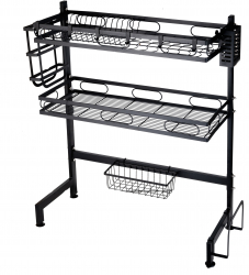 Suport vesela cu doua nivele deasupra chiuvetei cu suport tacamuri negru 82X28X92 CM 