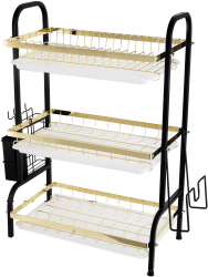 Suport vesela cu doua nivele si suport tacamuri negru-gold 42 X 23 5 X 61 CM 